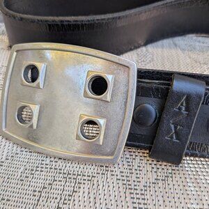 Men's Armani Exchange A/X Leather Belt With Silver Buckle 47"